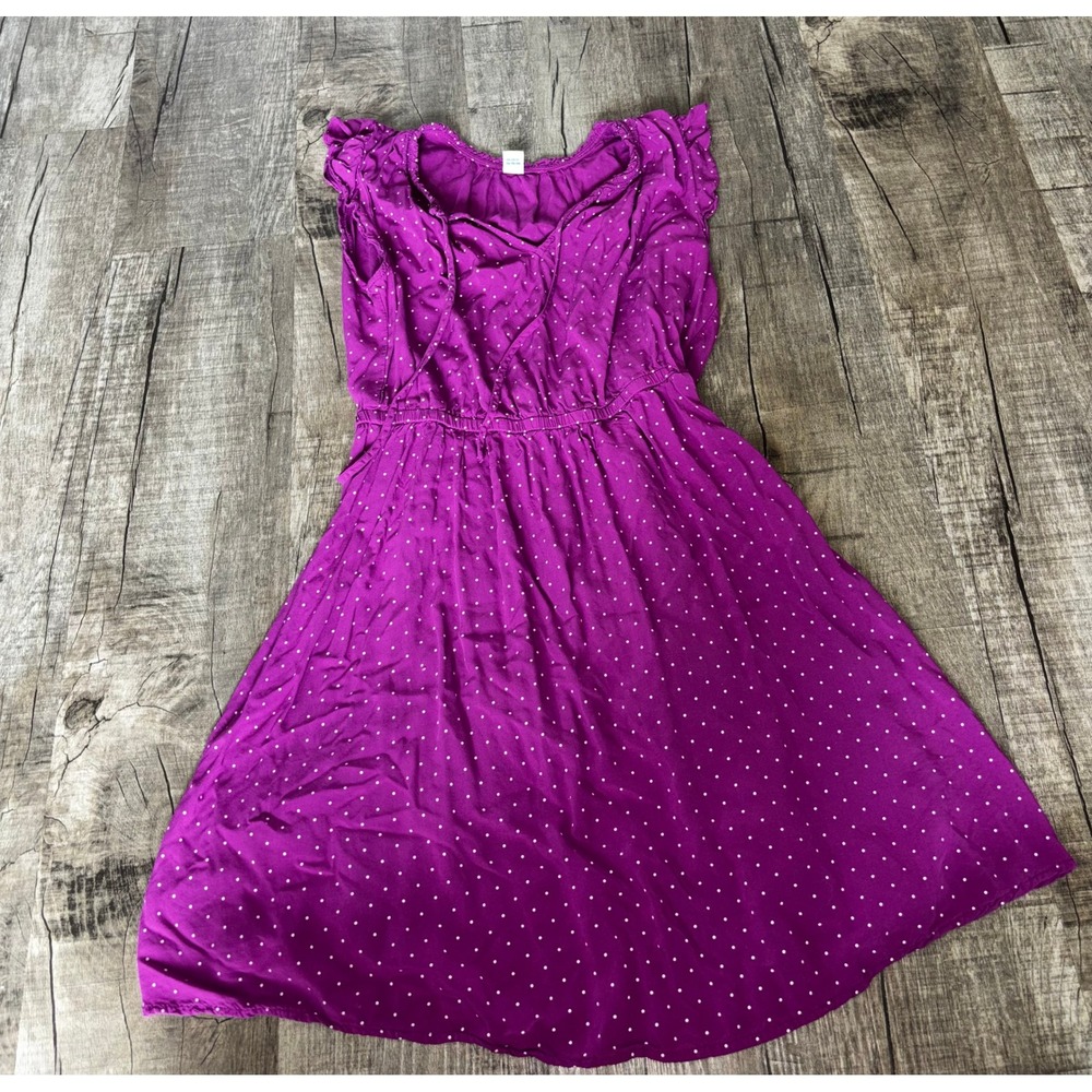 OLD NAVY Fuchsia Purple White Polka Dot Flutter Cap Sleeve Knee Length Dress